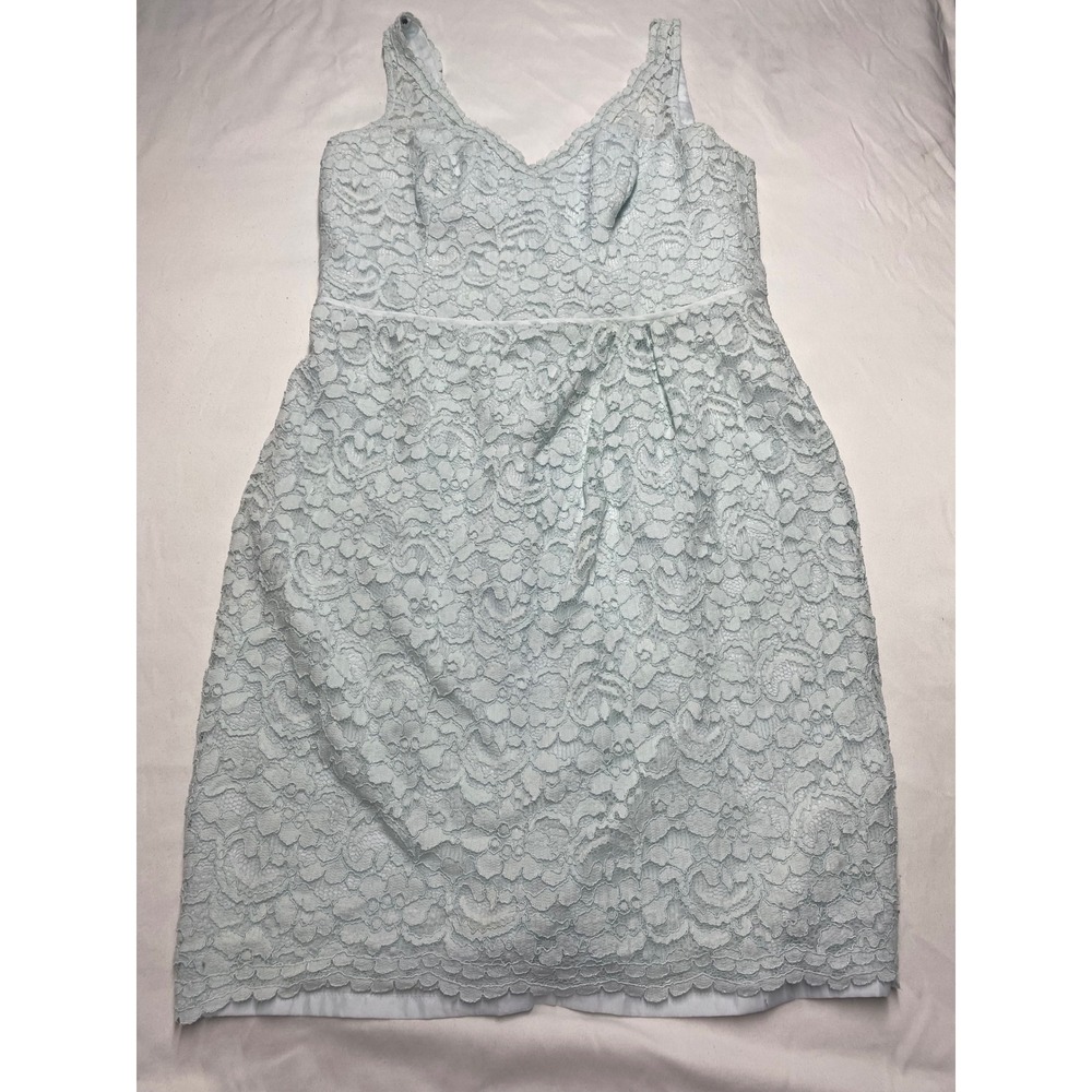 Davids Bridal Womens Ice Blue Floral Lace V-Neck Cocktail Sheath Dress Size 12